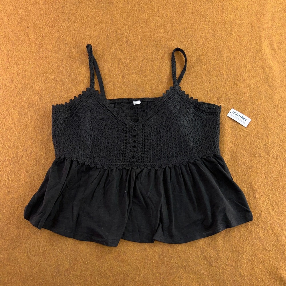 Old Navy Womens XL Black Crochet Lace Peplum Cami Tank Top NWT